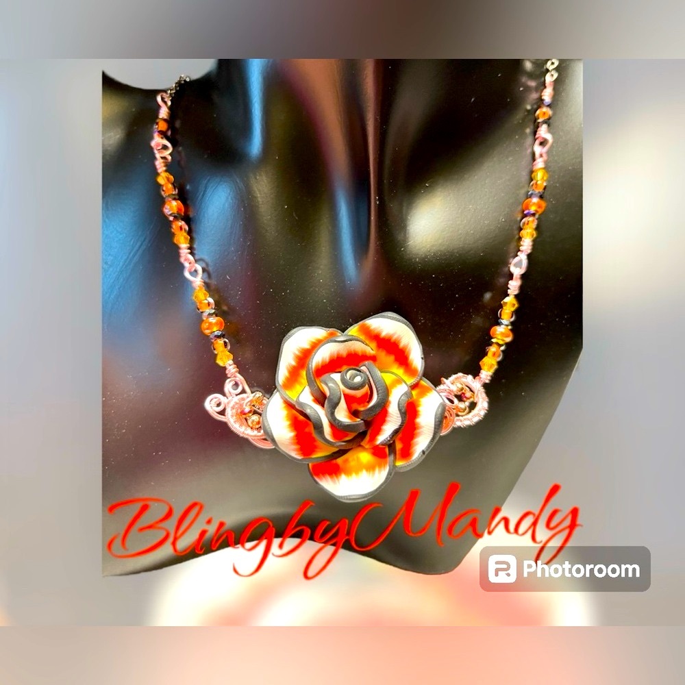 Pretty Hawaiian  plumeria polymer clay neck chain-beaded
